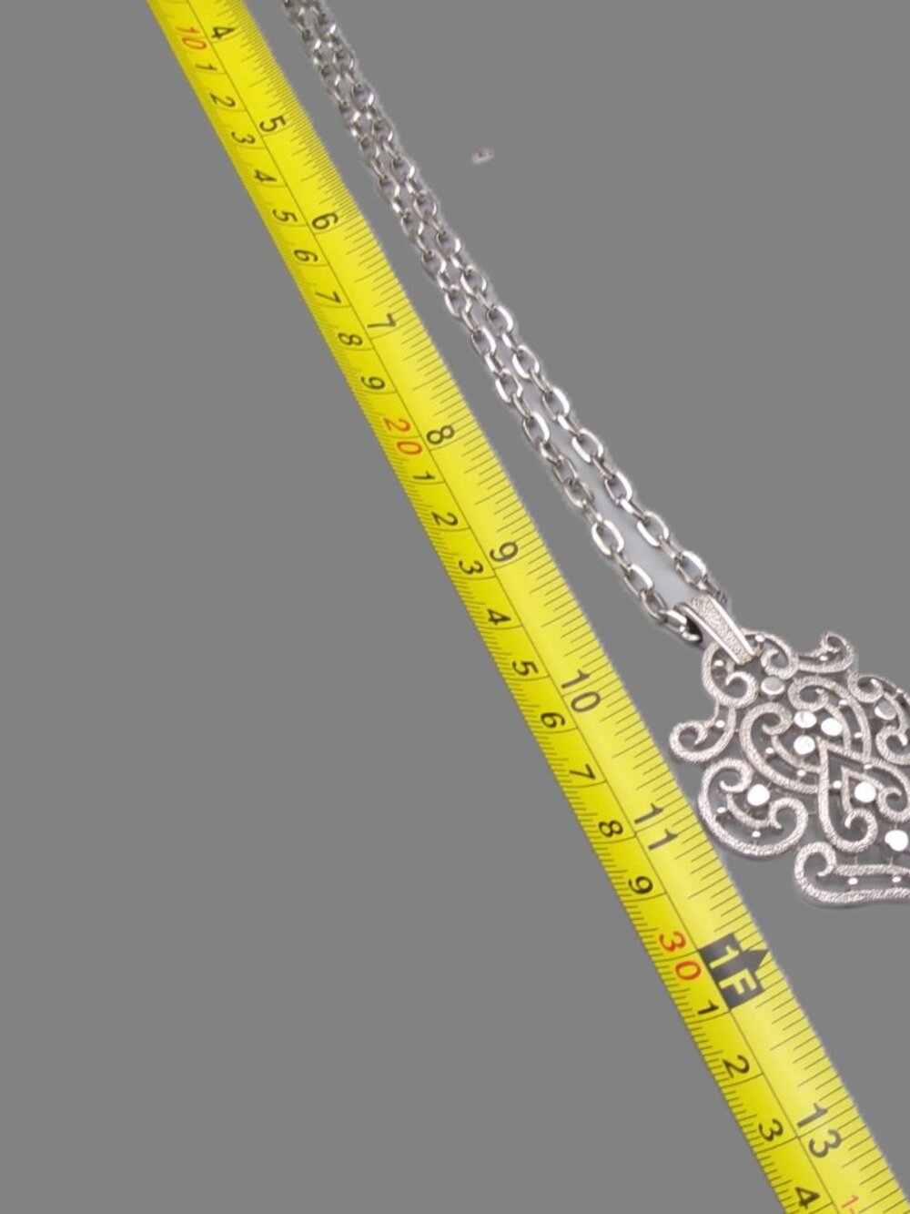 Crown Trifari Silver Filigree Scrolls Pendant Necklace, Vintage Designer - Picture 6 of 7